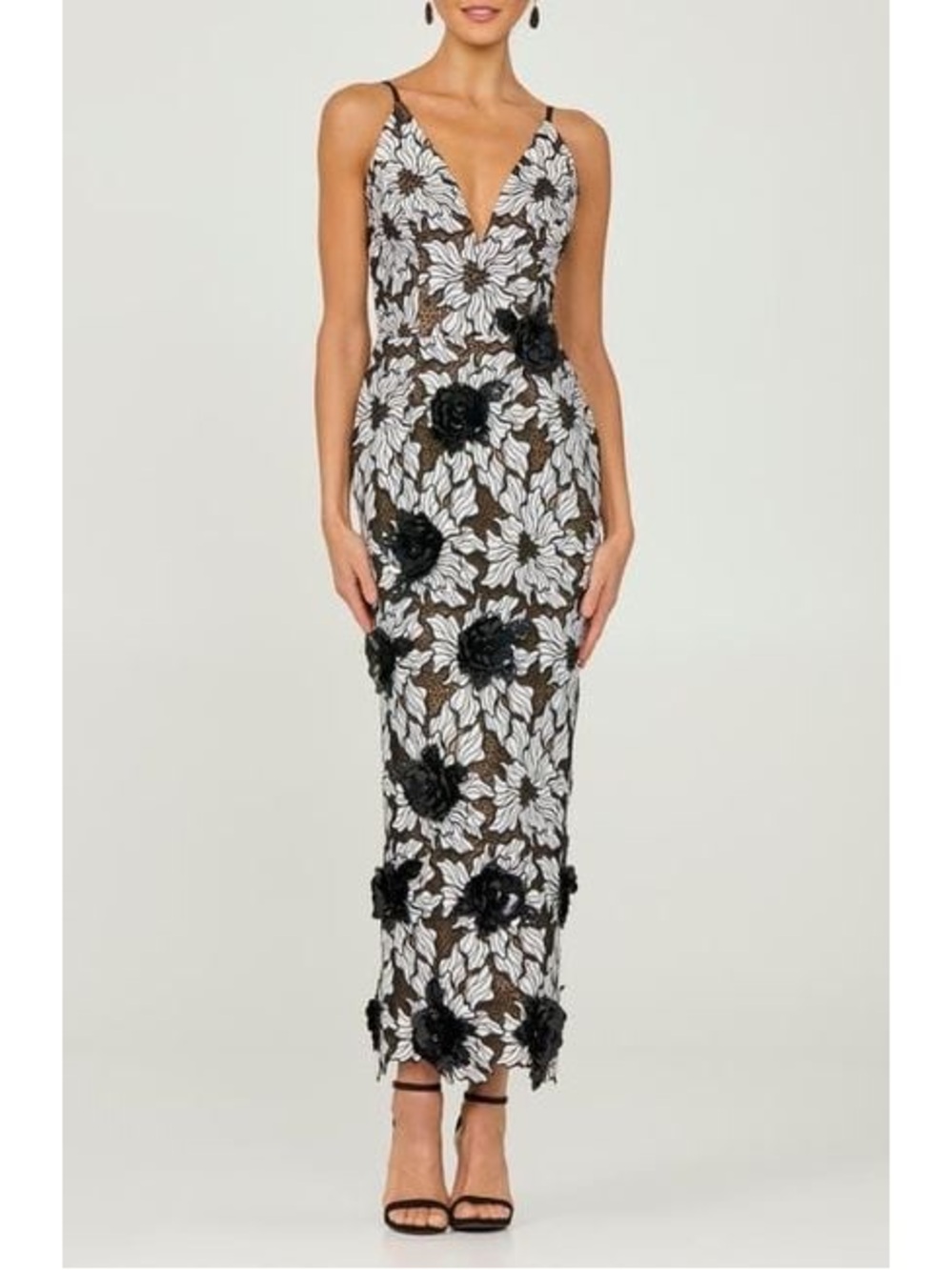 HELSI Norah Floral Appliqué Gown Dress - Black / White Size XS NWT - Picture 4 of 7